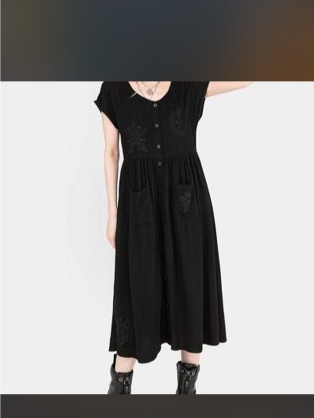 Disturbia Black Button-Front Midi Dress with Patch Pockets